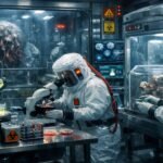 BSL-4 Laboratory का अंदरूनी दृश्य, जहाँ वैज्ञानिक पूर्ण सुरक्षा सूट पहनकर दुनिया के सबसे खतरनाक वायरस पर शोध कर रहे हैं