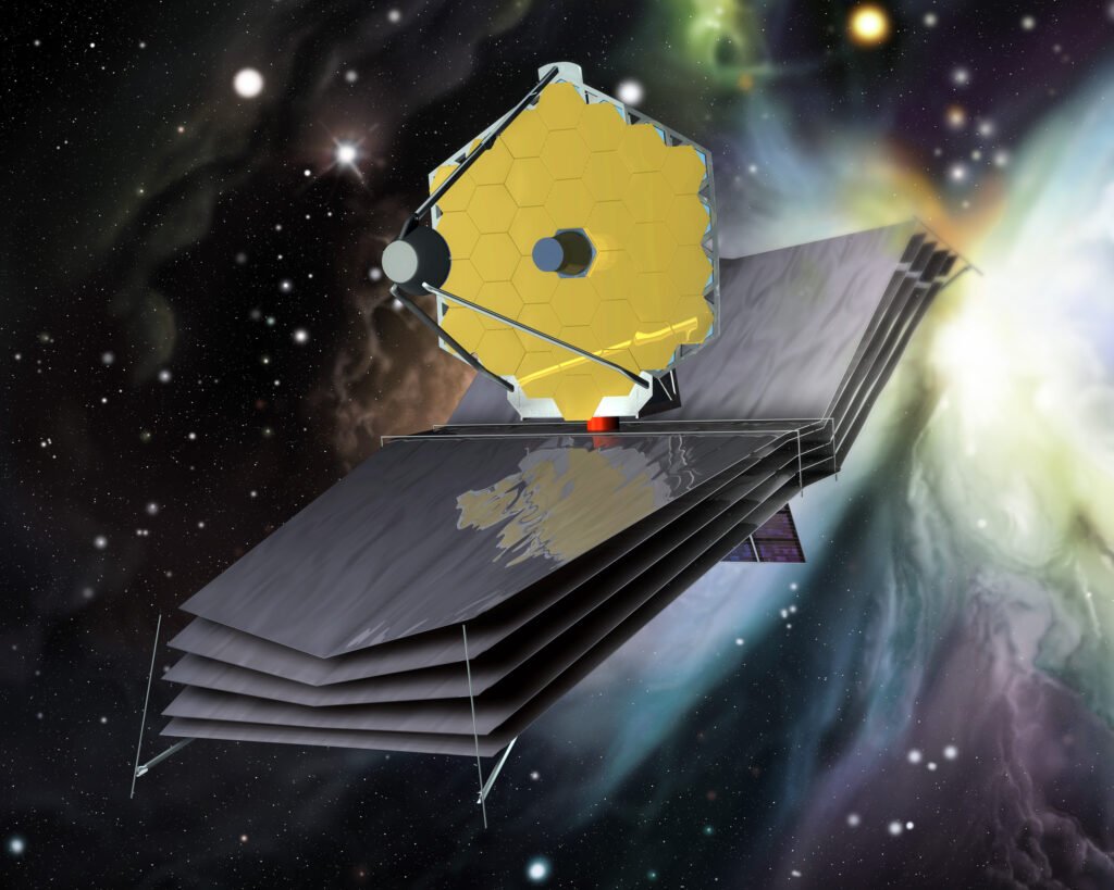 jwst_rendering-1-1024x819 James Webb Telescope: 18 सोने के आईने, 5 परतों वाली छतरी और 10 अरब डॉलर का सफर – जानिये पूरी कहानी