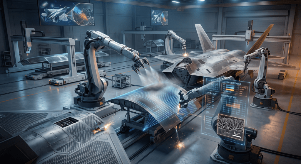 Stealth-Coating_Manufacturing-Process-1024x559 Stealth Coating: जब 'पेंट' नहीं, बल्कि भौतिकी आसमान में लड़ती है, रडार को धोखा देने वाली 7 परतों की इंजीनियर्ड स्किन का रहस्य