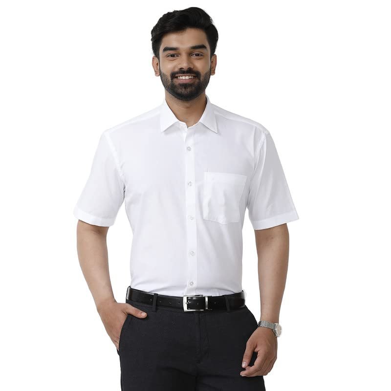 UATHAYAM Classic White Cotton Half Sleeve Solid Trending White Formal Shirt for Men Pack of 1