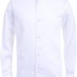 Calvin Klein Boys’ Long Sleeve Sateen Dress Shirt, Button-Down Style with Buttoned Cuffs & Shirttail Hem