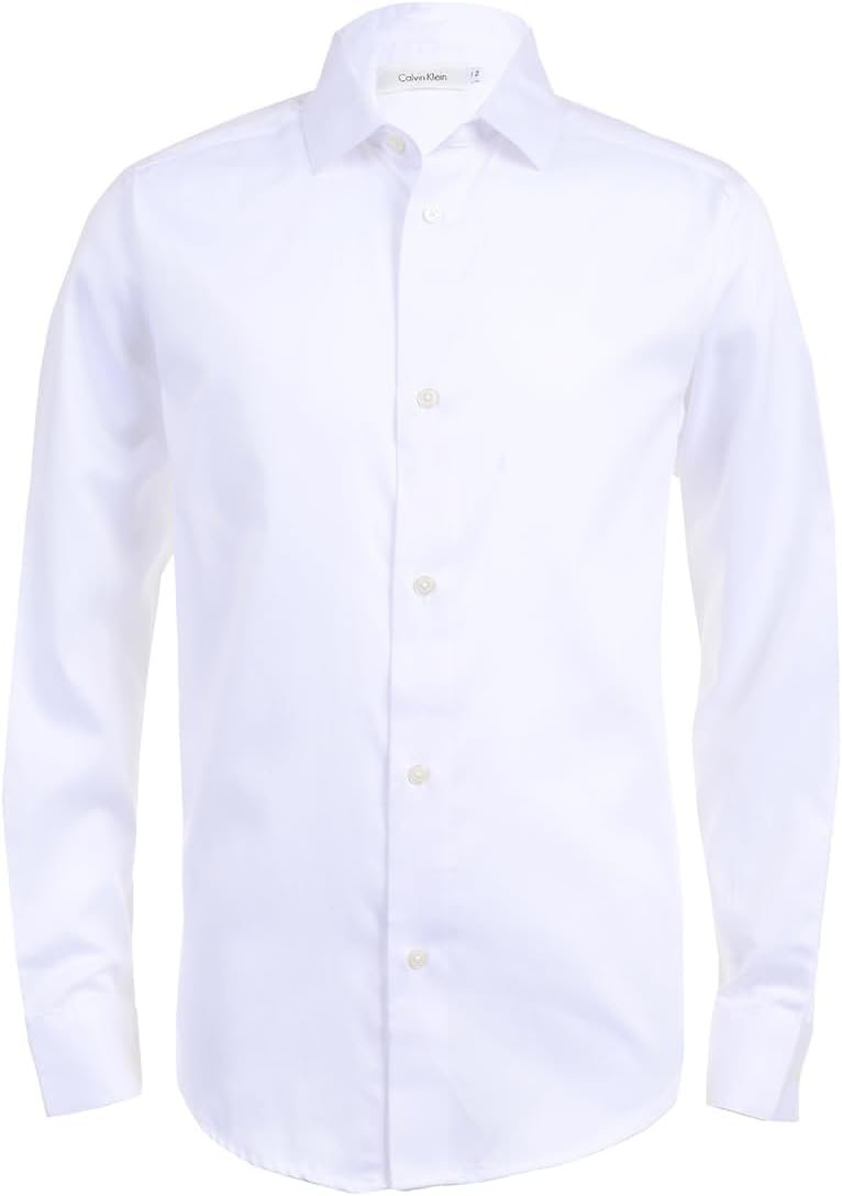Calvin Klein Boys’ Long Sleeve Sateen Dress Shirt, Button-Down Style with Buttoned Cuffs & Shirttail Hem Calvin Klein Boys’ Long Sleeve Sateen Dress Shirt, Button-Down Style with Buttoned Cuffs & Shirttail Hem