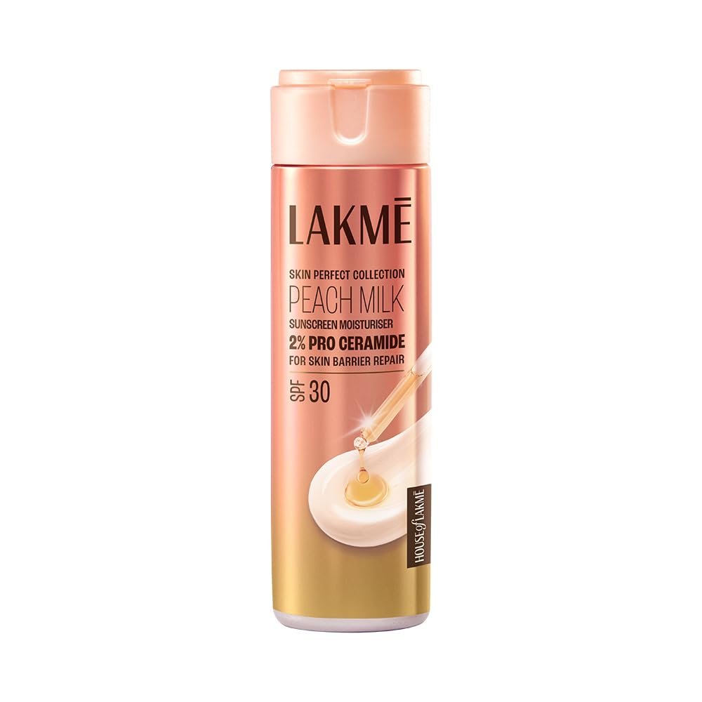 Lakme Peach Milk Ceramide Moisturizer with SPF 24 & Hyaluronic for Intense Moisturizing and Skin Protection from UVA/B Rays | For Dry, Normal & Sensitive 200ml