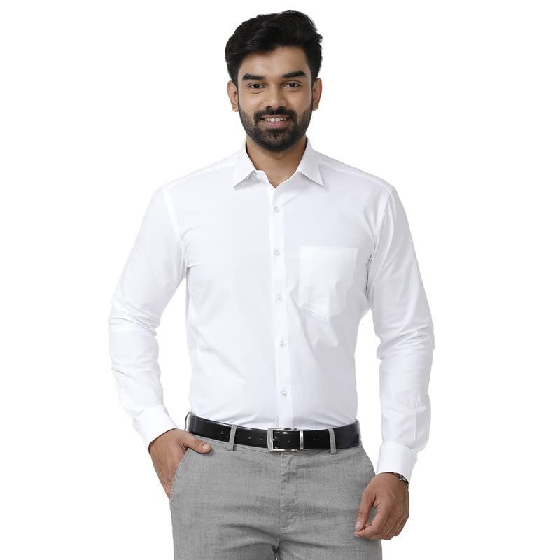 UATHAYAM White Beauty Regular Fit Office Formal Shirts for Man, Full Sleeve, Solid Cotton Shirt | Pack of 1