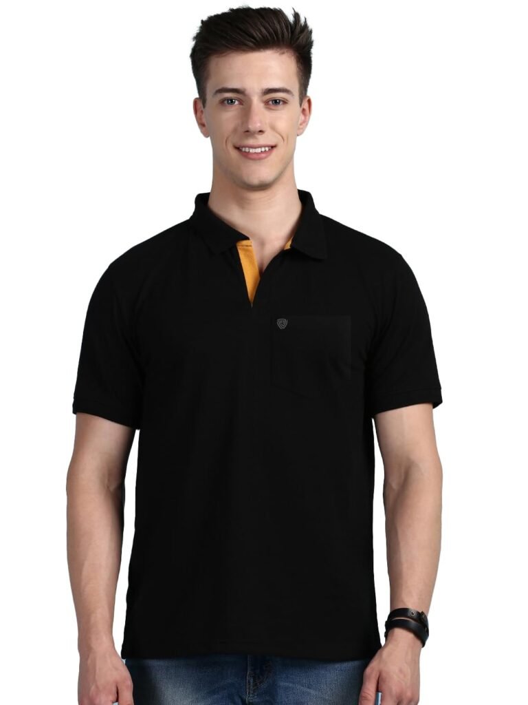 Lux Cozi Men’s Half Sleeve Soild Casual Regular Fit T-Shirt with Chest Pocket | Polo Tshirt for Men