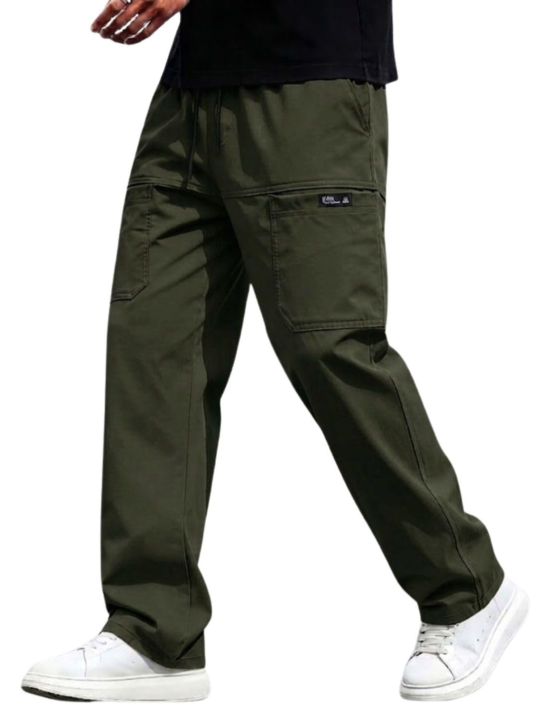 Cargo for Men | Cotton Cargo Pant | Lower for man | Elastic Drawstring Waist Straight Fit Bottoms | Comfortable Breathable Cargos for Casual, Office Wear
