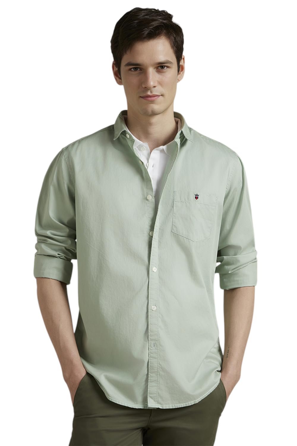 Louis Philippe Men’s Cotton Slim Fit Over Dyed Color Depth Comfortable and Durable Soft Handfeel Full Sleeve Solid Casual Shirt
