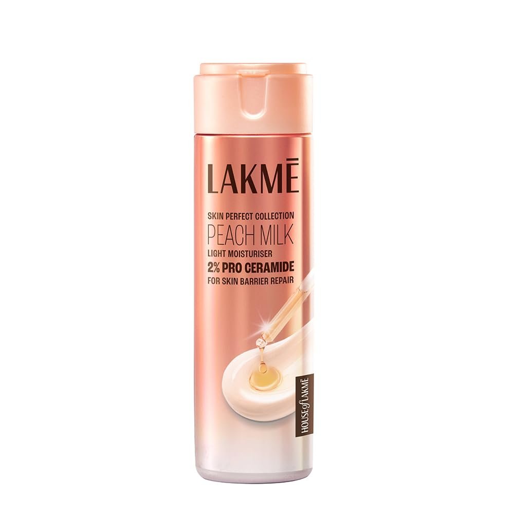 Lakme Peach Milk Pro Ceramide Moisturizer with Vitamin E for Deep Moisturizing and Skin Strengthening | With Skin Conditioner| For Dry, Normal & Sensitive 200ml Lakme Peach Milk Pro Ceramide Moisturizer with Vitamin E for Deep Moisturizing and Skin Strengthening | With Skin Conditioner| For Dry, Normal & Sensitive 200ml