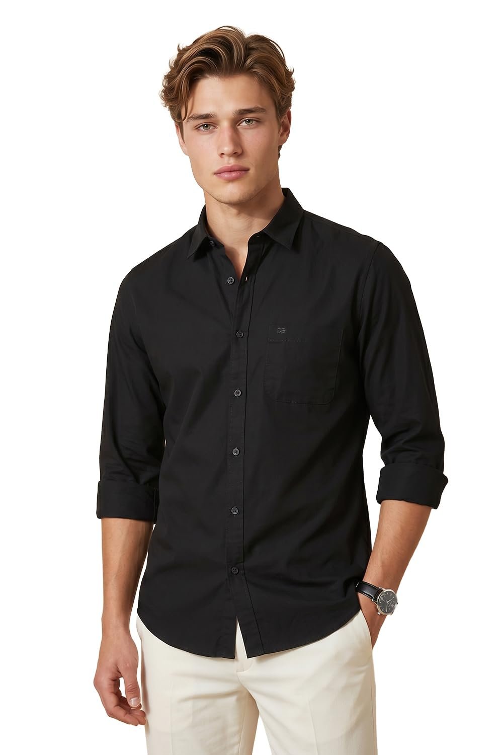 Peter England Men’s Slim Fit Full Sleeve Cotton Solid Casual Shirt with Pocket