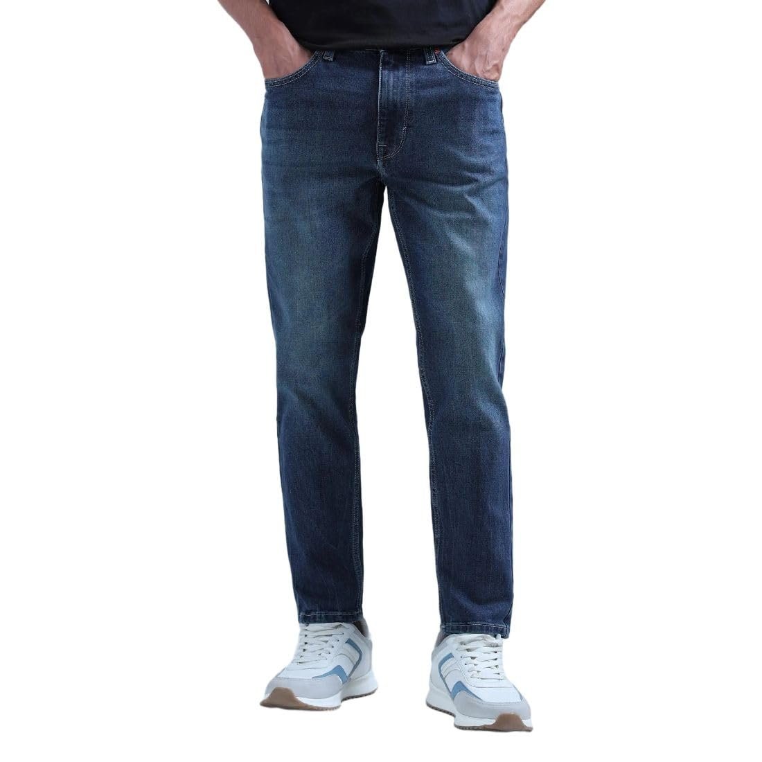 Flying Machine Men’s Relaxed Tapered Fit Jeans| Solid | Mid Rise | Stretchable | Jeans for Man