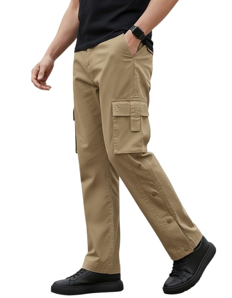 Men’s Cotton Cargo Pants | Stylish Elastic Drawstring Waist | Multi Pocket Tactical Pants | Casual Streetwear Utility Comfortable Regular Fit Outdoor Cargos