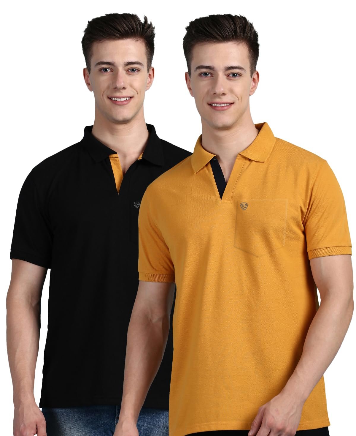 Lux Cozi Men Cotton Regular Fit Polo Neck Half Sleeve Solid Casual T-Shirt with Chest Pocket | Pack of 2 |