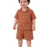 Kidbea Organic Cotton Shirt & Pant Co-ord Set for Kids | Elegant & Comfortable Summer Wear | Stylish Half Sleeve Shirt with Bow & Comfy Shorts