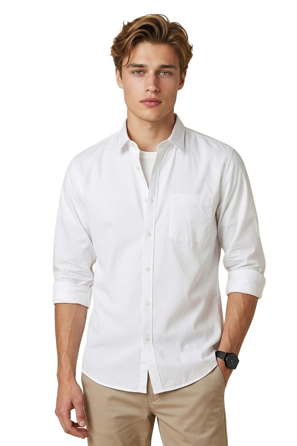 Peter England Men’s Slim Fit Full Sleeve Cotton Solid Casual Shirt with Pocket