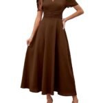 Shasmi Girl’s & Women’s Solid Color V-Neck A-Line Maxi Dress for Women | New Year Party Outfit | Waist Cinched Puff Sleeve Western | Elegant Casual Wear (Dress 246)
