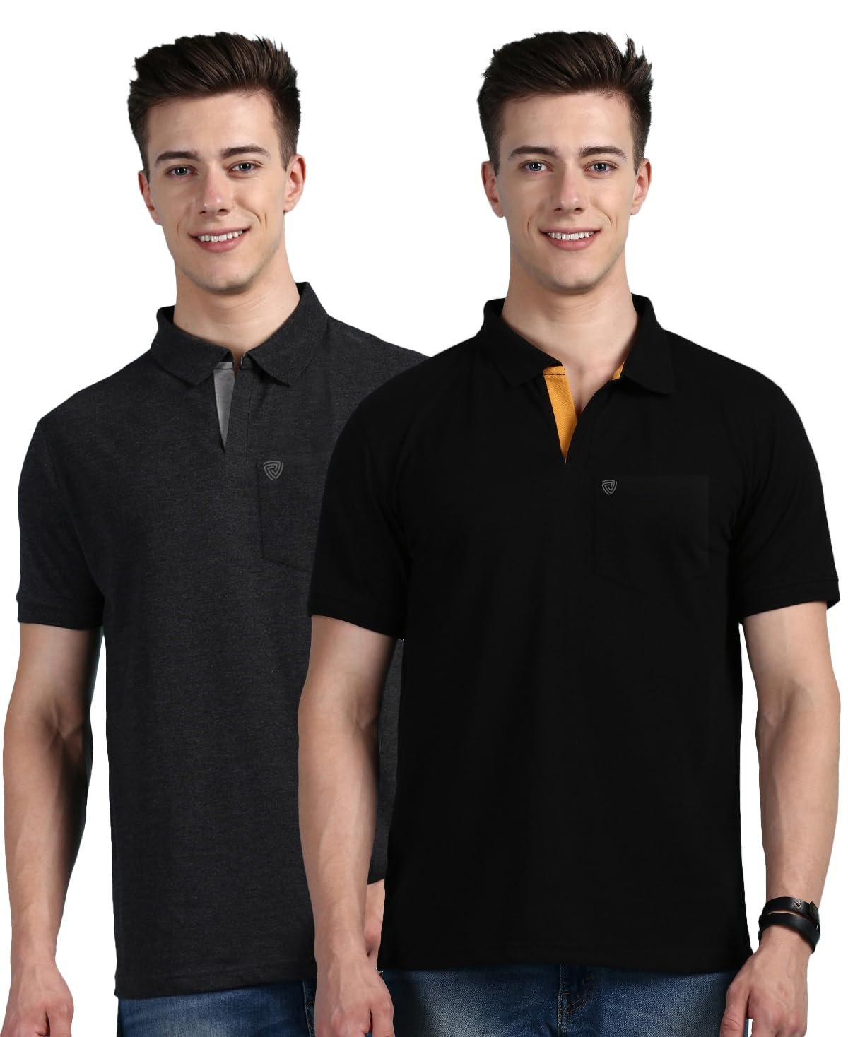 Lux Cozi Men Cotton Regular Fit Polo Neck Half Sleeve Solid Casual T-Shirt with Chest Pocket | Pack of 2 |