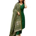 GoSriKi Kurta Set Women Viscose Printed | Kurti Set Woman | Kurta Pant Dupatta 3 Piece Outfit | V-Neck Elbow Length Sleeve Straight Fit Ethnic Wear Ladies Dress Stylish Traditional Clothing