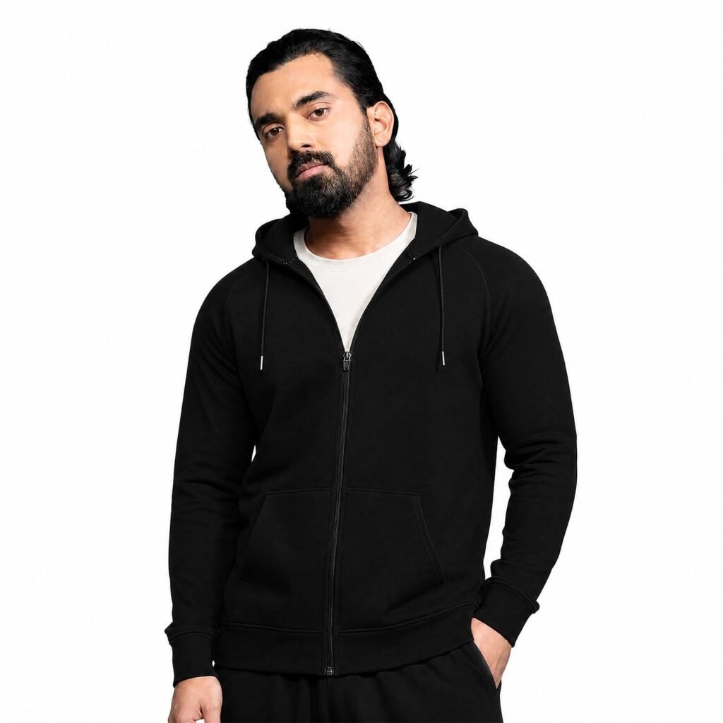 Boldfit Sweatshirt for Man Zipper Hoodies Jackets for Men Stylish Latest Hoodies Man Winter Wear Pullover Casual Sweat Shirt Travel Office Outdoor Cotton Blend with Pockets Full Zipper – Black