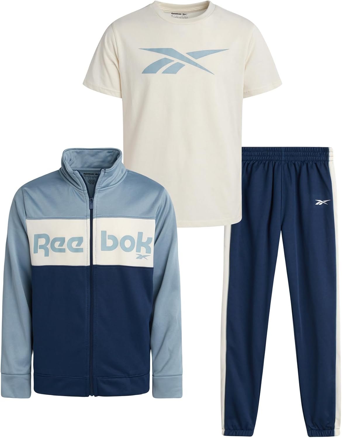 Reebok Boys 3-Piece Tricot Tracksuit with Zip Jacket, Tee & Joggers Set