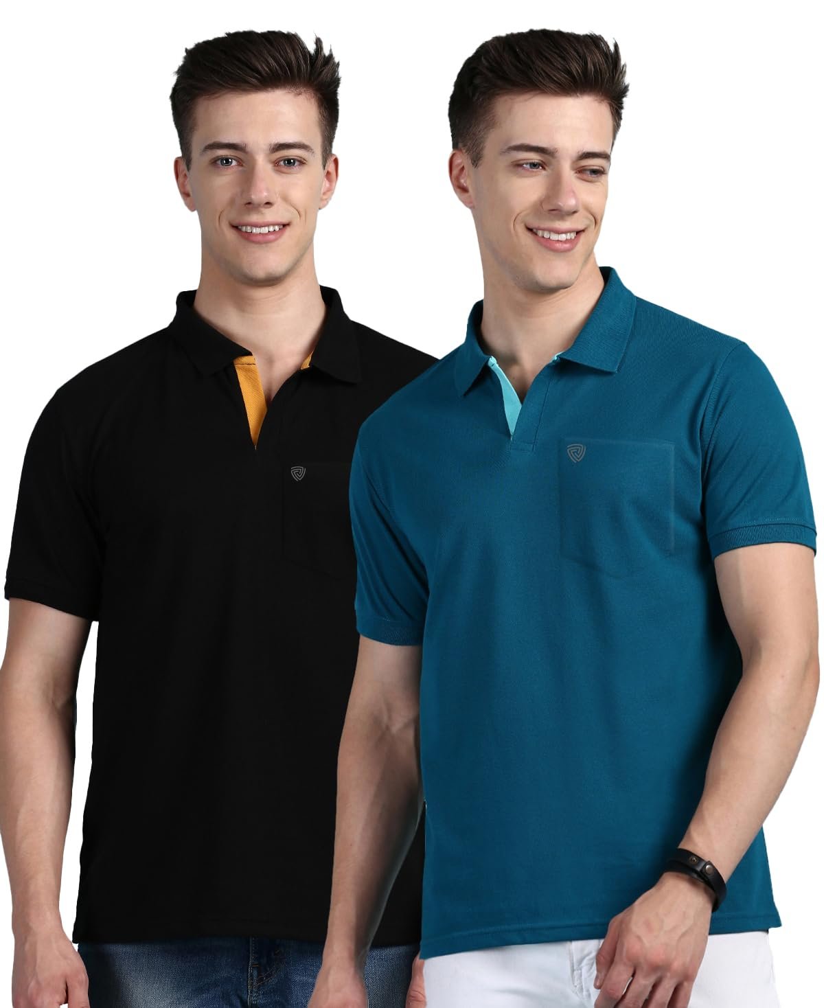 Lux Cozi Men Cotton Regular Fit Polo Neck Half Sleeve Solid Casual T-Shirt with Chest Pocket | Pack of 2 |