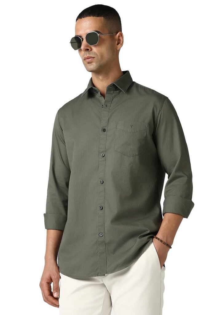 Van Heusen Solid Casual Shirt for Men| Premium Cotton| Full Sleeves| Regular Fit |Breathable Fabric |