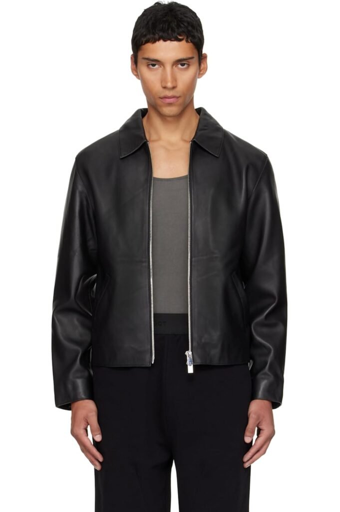 EXOTIX Faux Leather Oversized Coach Jacket | Stylish Polo Collar Winter Travel | Classic Design For Men & Women | Plain Racing Sports Bomber Jacket With Pocket (Black)