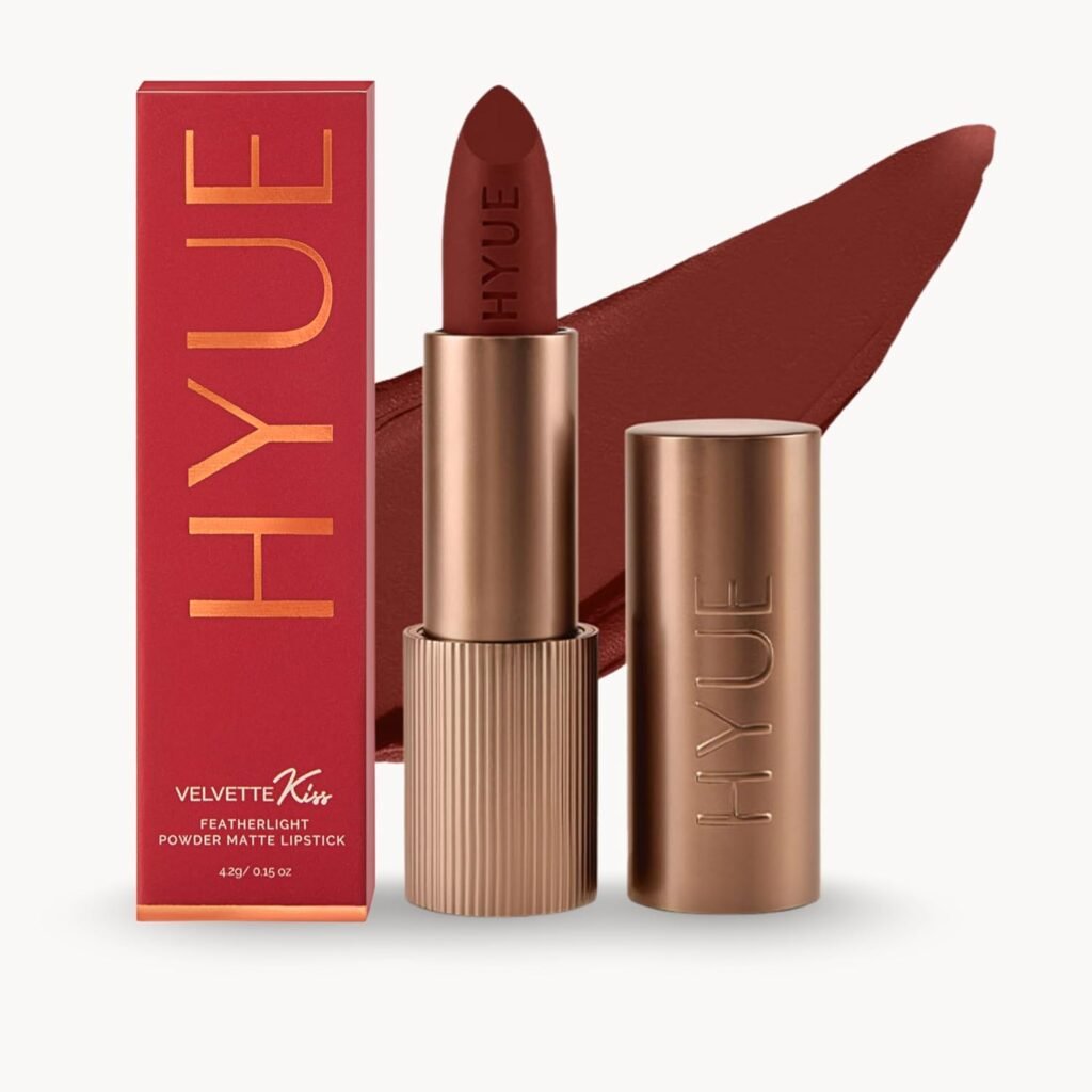 HYUE Velvette Kiss Matte Bullet Lipstick | Toasted Terra | Feather Light & Powder Finish | Long-Wear Intense Color | with Jojoba, Almond & Gooseberry | Smudge-Proof, Travel-Friendly, Precision Tip HYUE Velvette Kiss Matte Bullet Lipstick | Toasted Terra | Feather Light & Powder Finish | Long-Wear Intense Color | with Jojoba, Almond & Gooseberry | Smudge-Proof, Travel-Friendly, Precision Tip