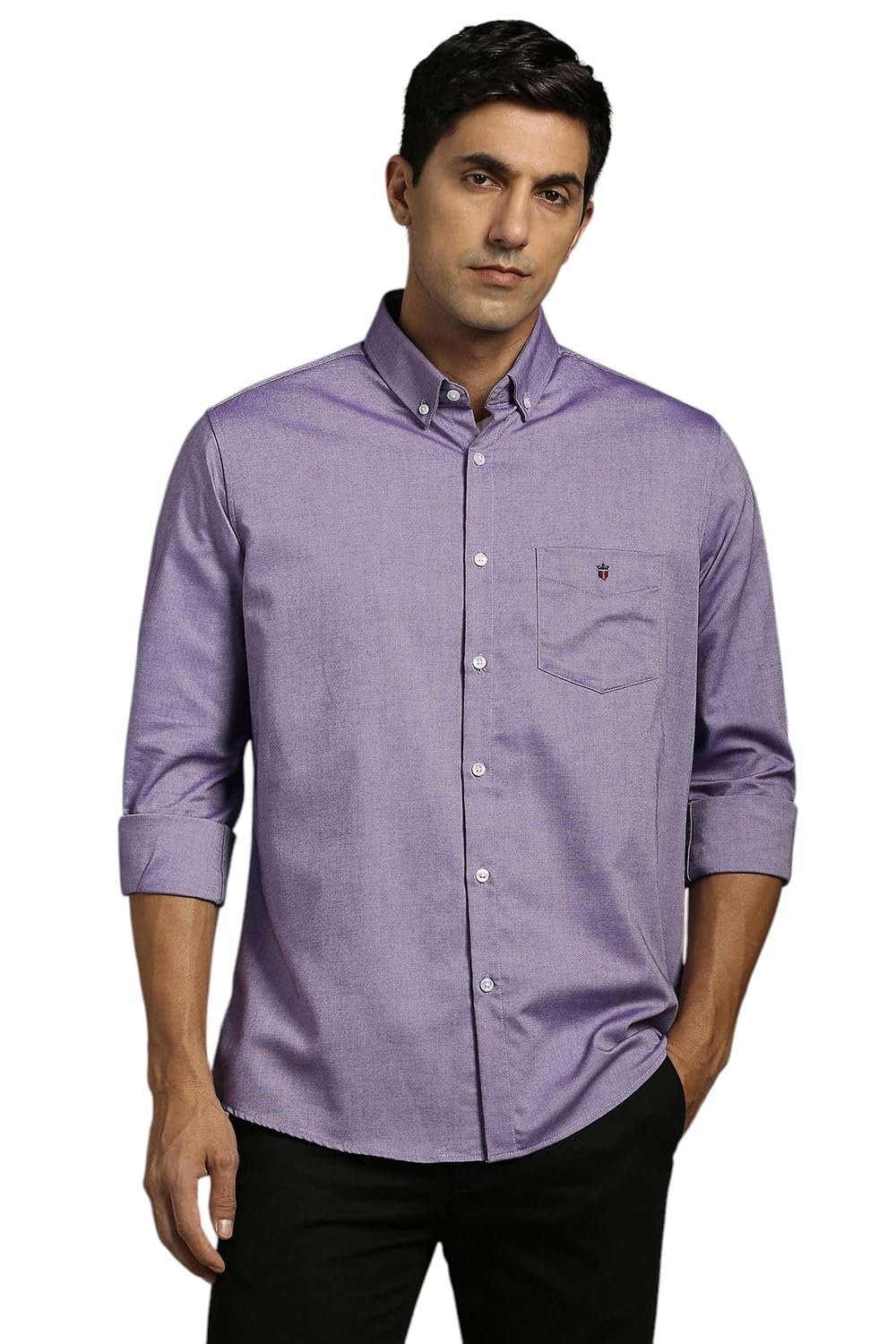 Louis Philippe Men’s Slim Fit Signature Oxford Easy Care, Natural Stretch Full Sleeve Solid Casual Shirt, Cotton