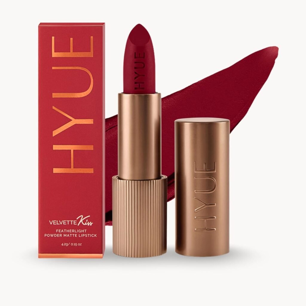 HYUE Velvette Kiss Matte Bullet Lipstick | Mulberry Chic | Feather Light & Powder Finish | Long-Wear Intense Color | with Jojoba, Almond & Gooseberry | Smudge-Proof, Travel-Friendly, Precision Tip HYUE Velvette Kiss Matte Bullet Lipstick | Mulberry Chic | Feather Light & Powder Finish | Long-Wear Intense Color | with Jojoba, Almond & Gooseberry | Smudge-Proof, Travel-Friendly, Precision Tip