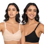 INKURV Women’s Cotton Full Coverage Bra| Non-Padded Wire-Free| Soft, Breathable & Comfortable| High Support Seamed Cups for Natural Lift-Zyra Combo of 2