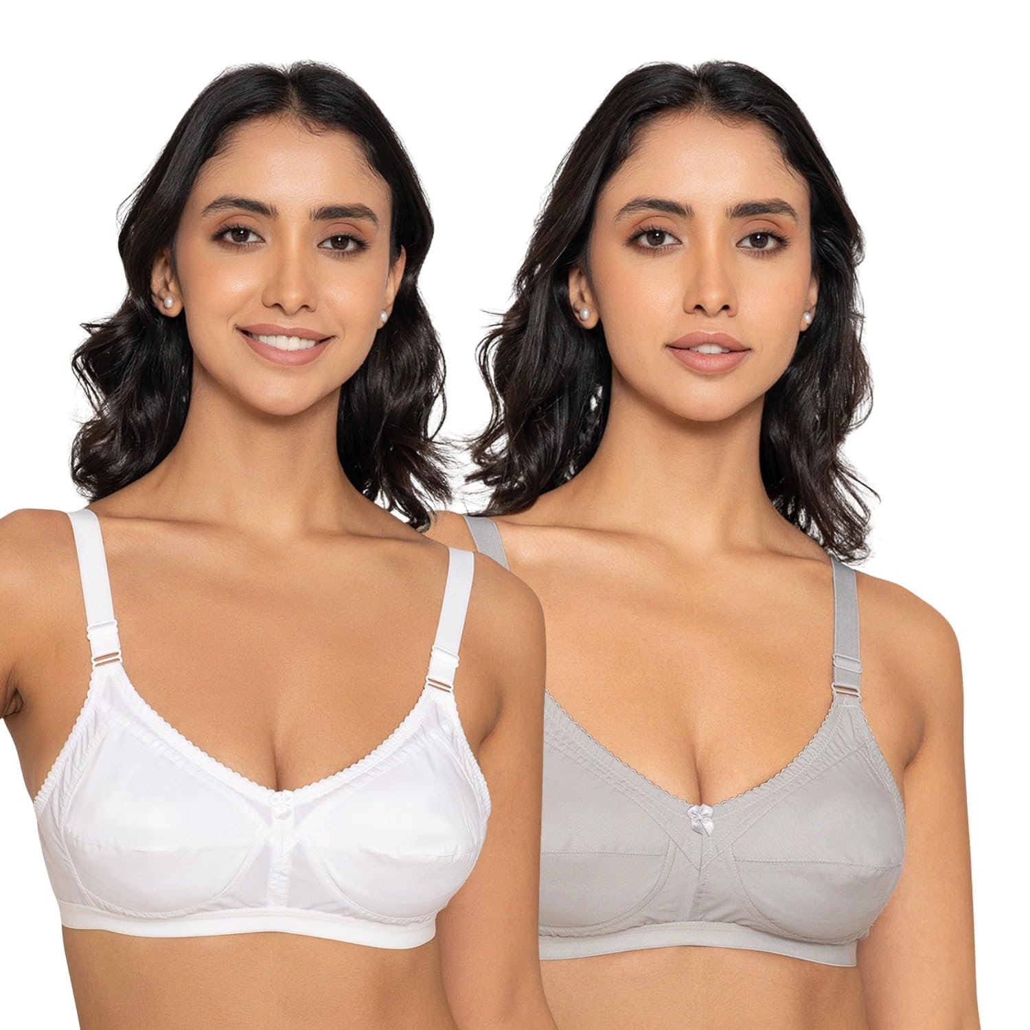 INKURV Women’s Cotton Full Coverage Bra| Non-Padded Wire-Free| Soft, Breathable & Comfortable| High Support Seamed Cups for Natural Lift-Zyra Combo of 2