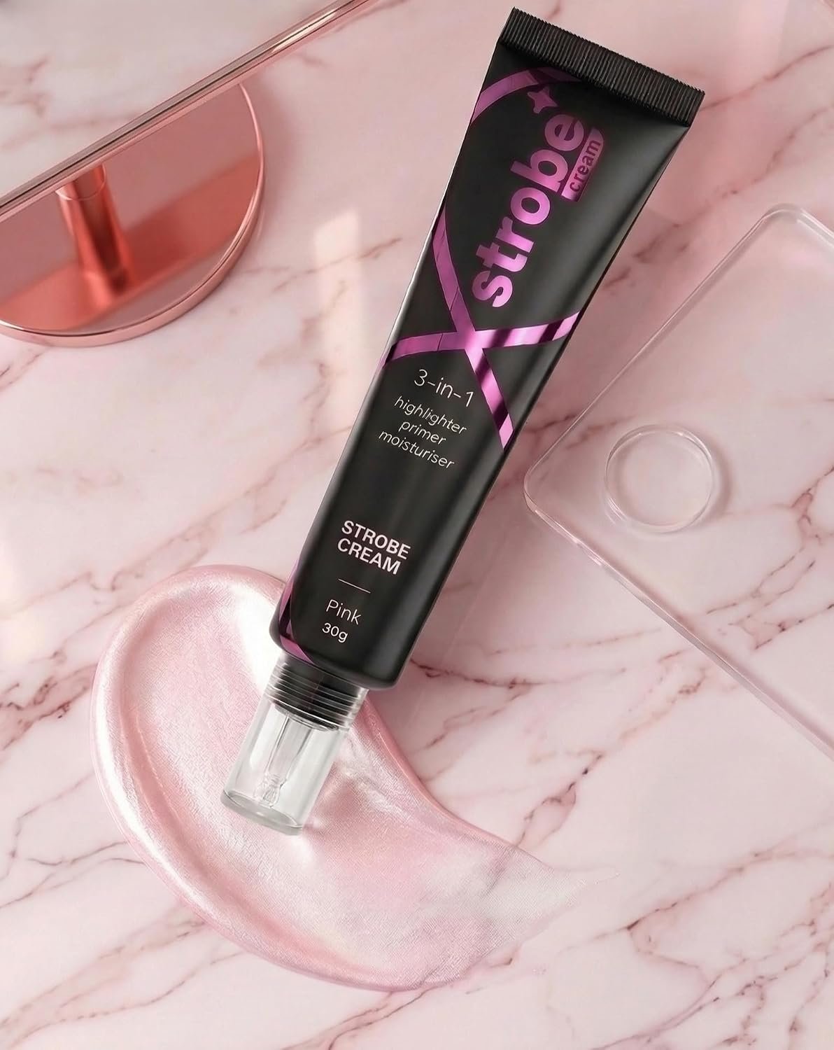 Pink Strobe Cream | 3-in-1 Primer, Highlighter & Moisturizing Face Base | Soft Pink Glow | 30g