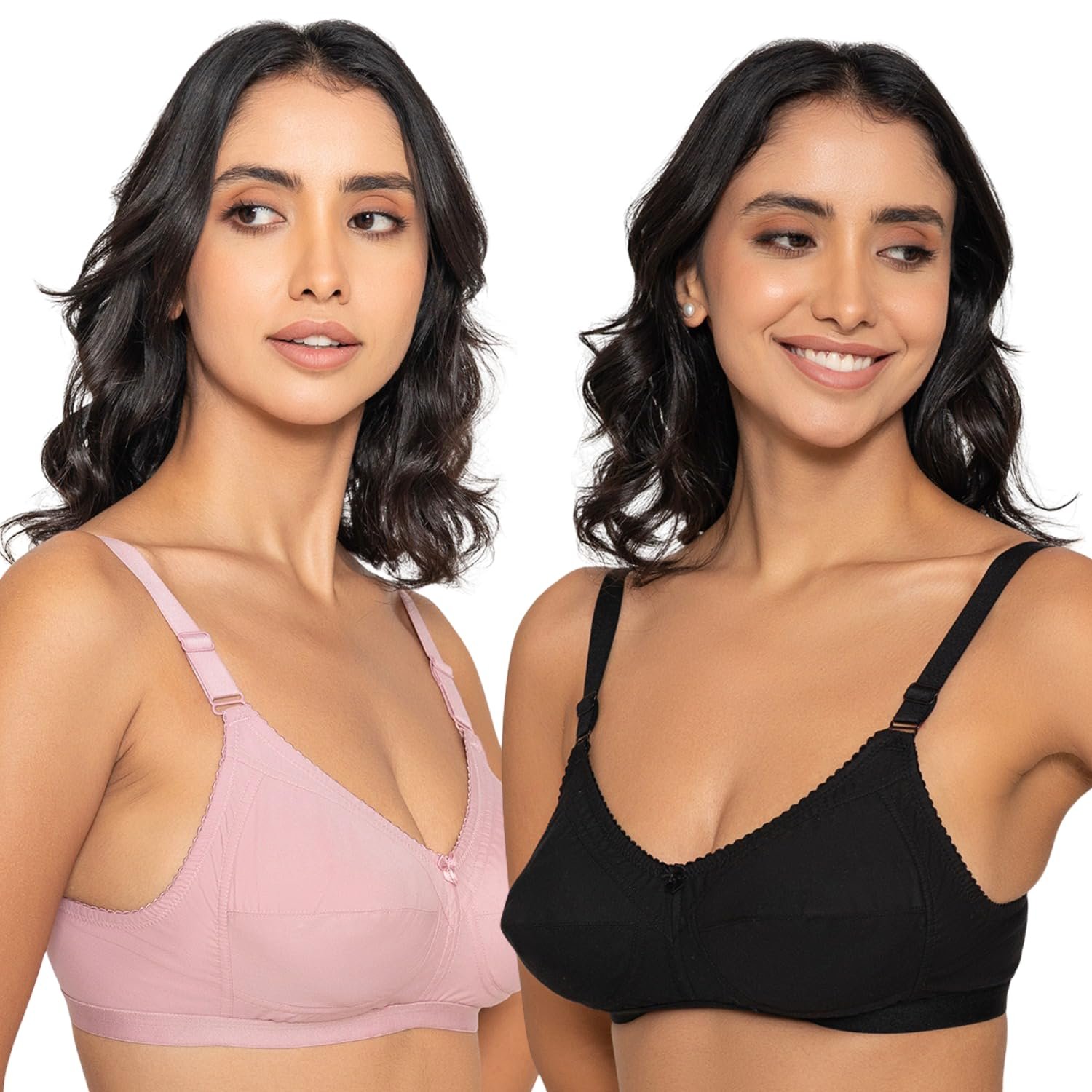 INKURV Women’s Cotton Full Coverage Bra| Non-Padded Wire-Free| Soft, Breathable & Comfortable| High Support Seamed Cups for Natural Lift-Zyra Combo of 2 INKURV Women’s Cotton Full Coverage Bra| Non-Padded Wire-Free| Soft, Breathable & Comfortable| High Support Seamed Cups for Natural Lift-Zyra Combo of 2