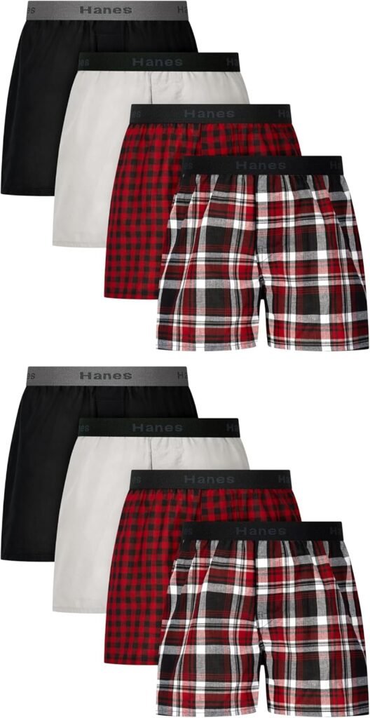 Hanes boys Underwear Boxers, 8-pack, Cotton-blend Woven Boxers for Boys, Moisture-wicking, Breathable