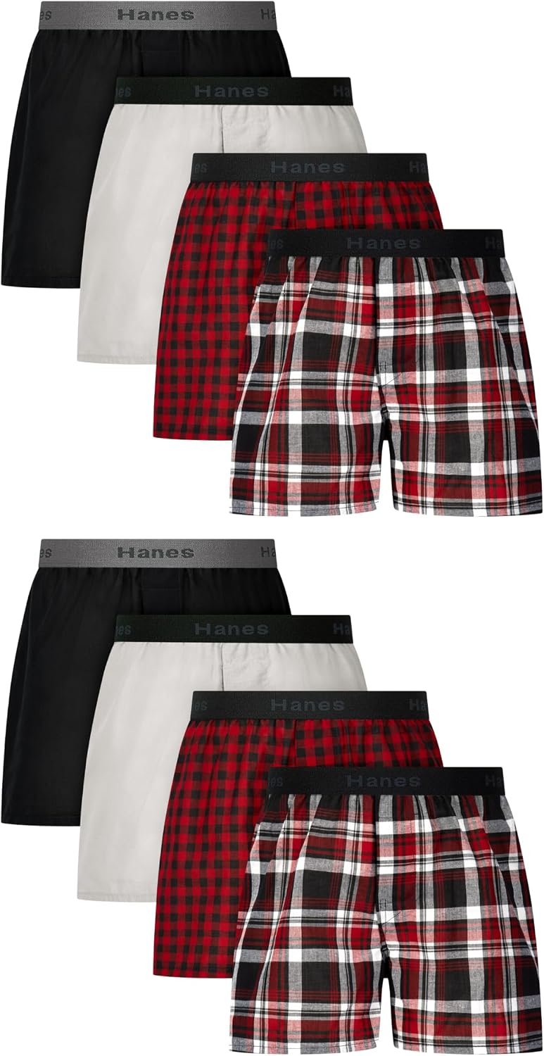Hanes boys Underwear Boxers, 8-pack, Cotton-blend Woven Boxers for Boys, Moisture-wicking, Breathable