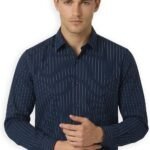 Peter England Men’s Slim Fit Full Sleeve Striped Formal Shirt | Cotton Rich | Wonder Fabric | Pin Point Oxford