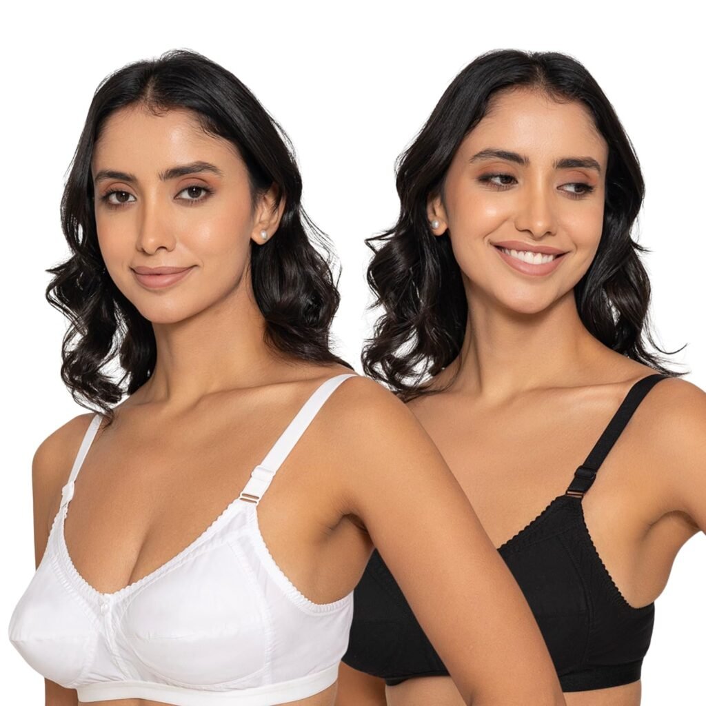 INKURV Women’s Cotton Full Coverage Bra| Non-Padded Wire-Free| Soft, Breathable & Comfortable| High Support Seamed Cups for Natural Lift-Zyra Combo of 2 INKURV Women’s Cotton Full Coverage Bra| Non-Padded Wire-Free| Soft, Breathable & Comfortable| High Support Seamed Cups for Natural Lift-Zyra Combo of 2