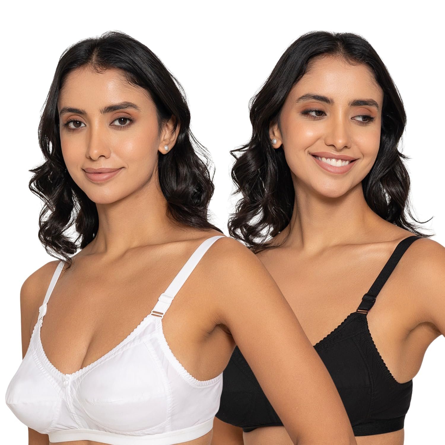 INKURV Women’s Cotton Full Coverage Bra| Non-Padded Wire-Free| Soft, Breathable & Comfortable| High Support Seamed Cups for Natural Lift-Zyra Combo of 2 INKURV Women’s Cotton Full Coverage Bra| Non-Padded Wire-Free| Soft, Breathable & Comfortable| High Support Seamed Cups for Natural Lift-Zyra Combo of 2
