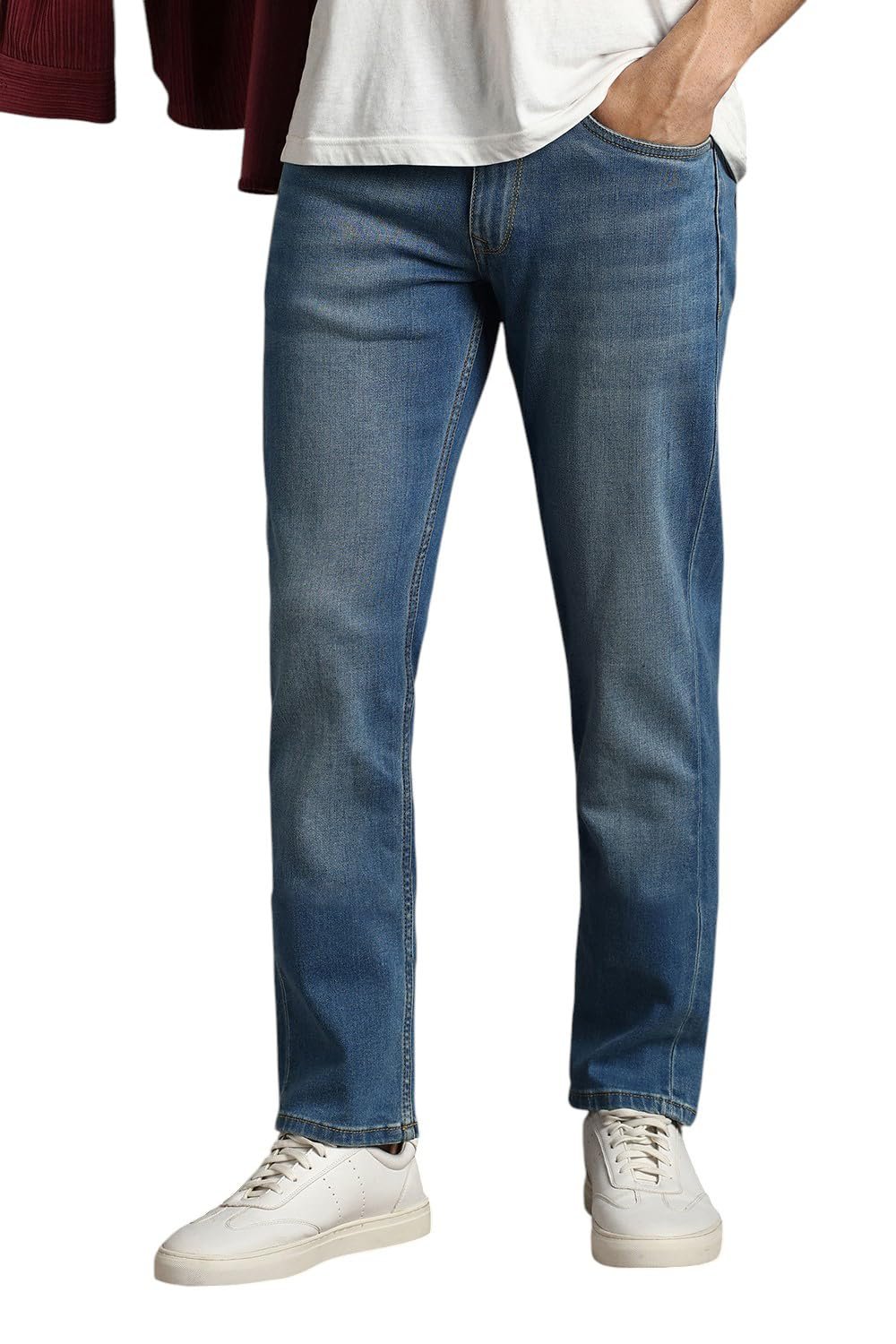 Louis Philippe Men’s Slim Fit Stretch Fabric for Comfort Premium Wash Aesthetic Authentic Twill and Durable Jeans