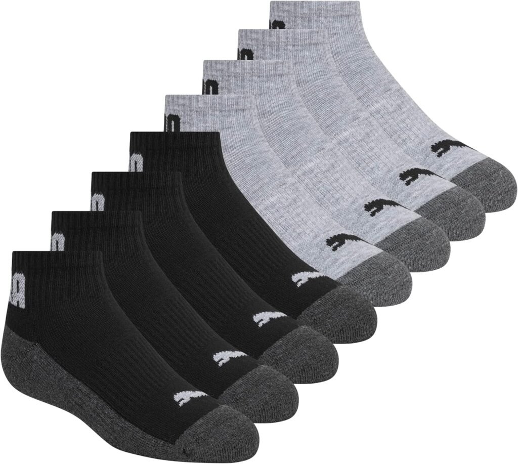 PUMA Boys’ 8-pack Quarter Crew Socks, Everyday Wear for Kids, Extra Cushion & Arch Support