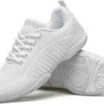 BAXINIER Girls White Cheer Shoes Lightweight Youth Cheerleading Sneakers Featuring Slip-Resistant Grip, Flexible Cushioning, and Arch Support for Dance and Training
