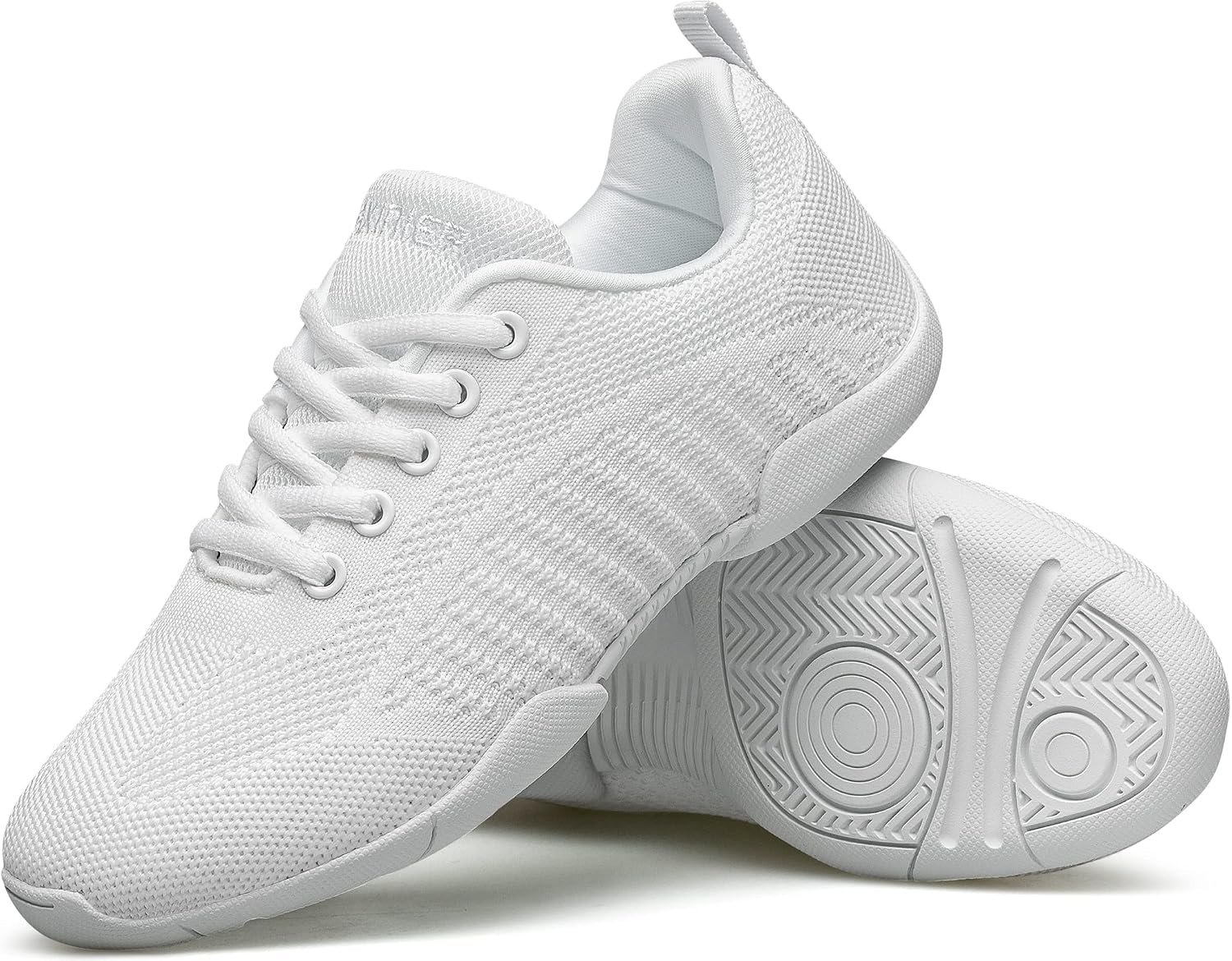 BAXINIER Girls White Cheer Shoes Lightweight Youth Cheerleading Sneakers Featuring Slip-Resistant Grip, Flexible Cushioning, and Arch Support for Dance and Training