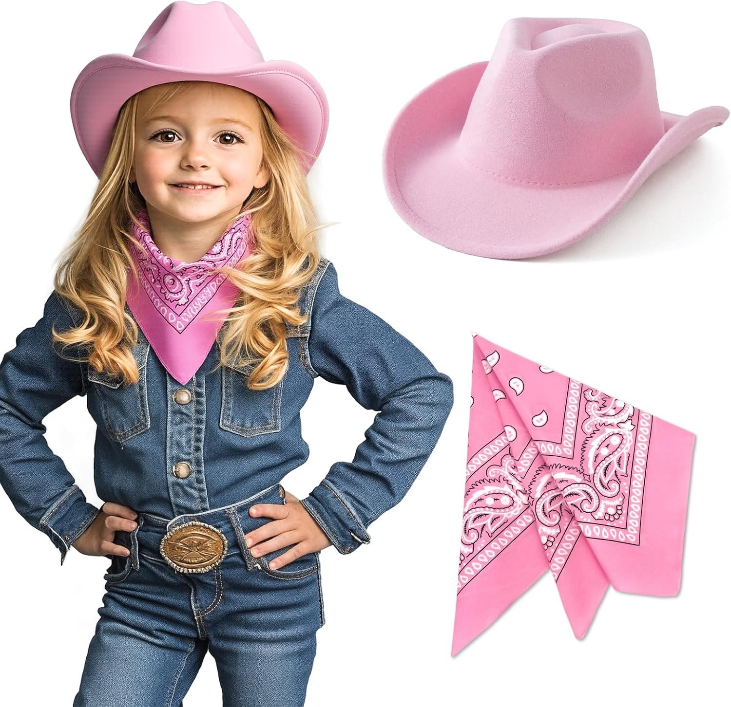 SeptCity Kids Cowboy Hat and Bandana for Age 5-10