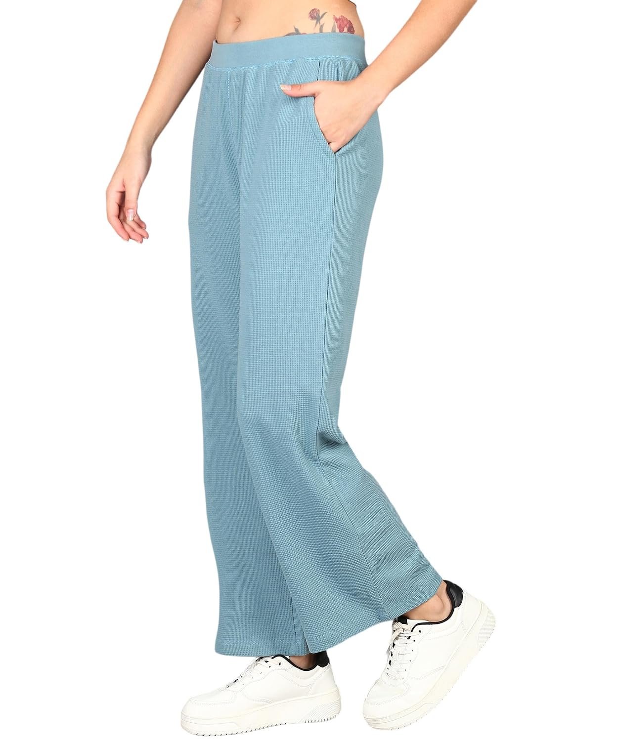 Alan Jones Clothing Women’s Straight Fit Mid Rise Solid Stretch Waffle Straight Pants