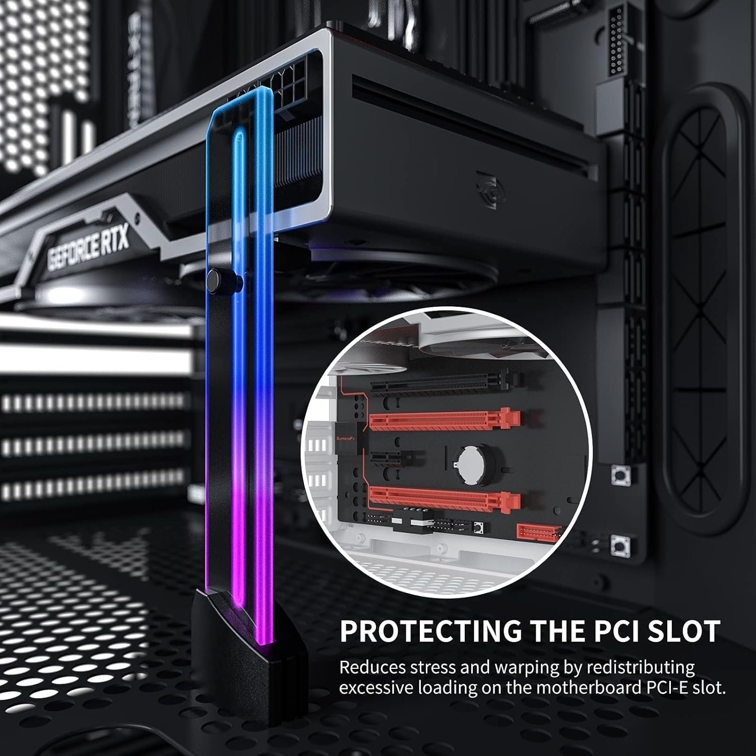 1790884892_767_Amazon-Basics-5V-Addressable-RGB-Graphics-Card-GPU-Brace-Support Amazon Basics 5V Addressable RGB Graphics Card GPU Brace Support Video Card Sag Holder,Built-in 5V ARGB Lamp,Adjustable Height Support