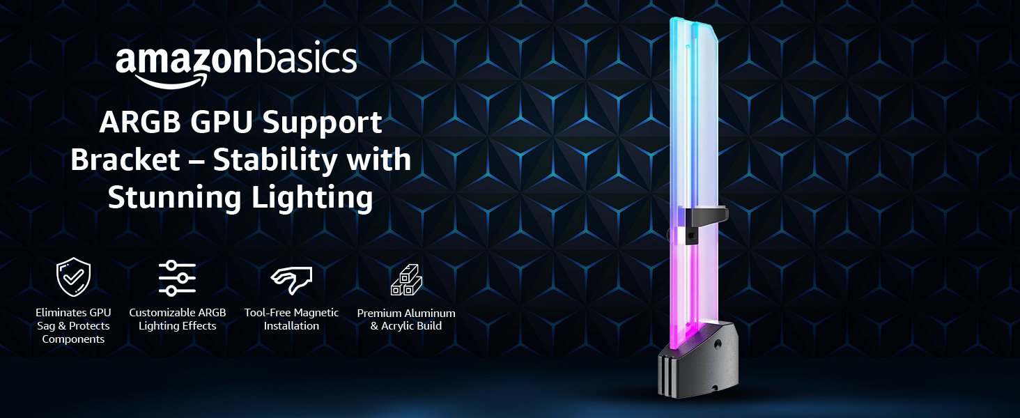 1790884894_671_Amazon-Basics-5V-Addressable-RGB-Graphics-Card-GPU-Brace-Support Amazon Basics 5V Addressable RGB Graphics Card GPU Brace Support Video Card Sag Holder,Built-in 5V ARGB Lamp,Adjustable Height Support