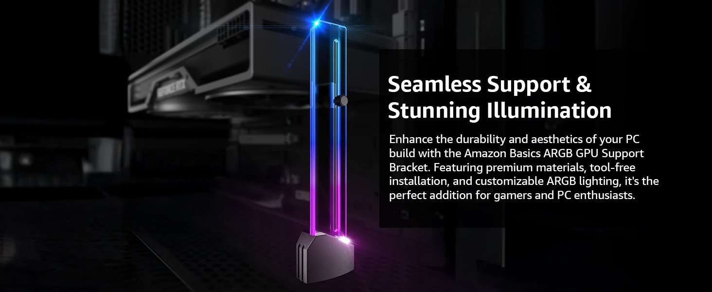 1790884896_813_Amazon-Basics-5V-Addressable-RGB-Graphics-Card-GPU-Brace-Support Amazon Basics 5V Addressable RGB Graphics Card GPU Brace Support Video Card Sag Holder,Built-in 5V ARGB Lamp,Adjustable Height Support