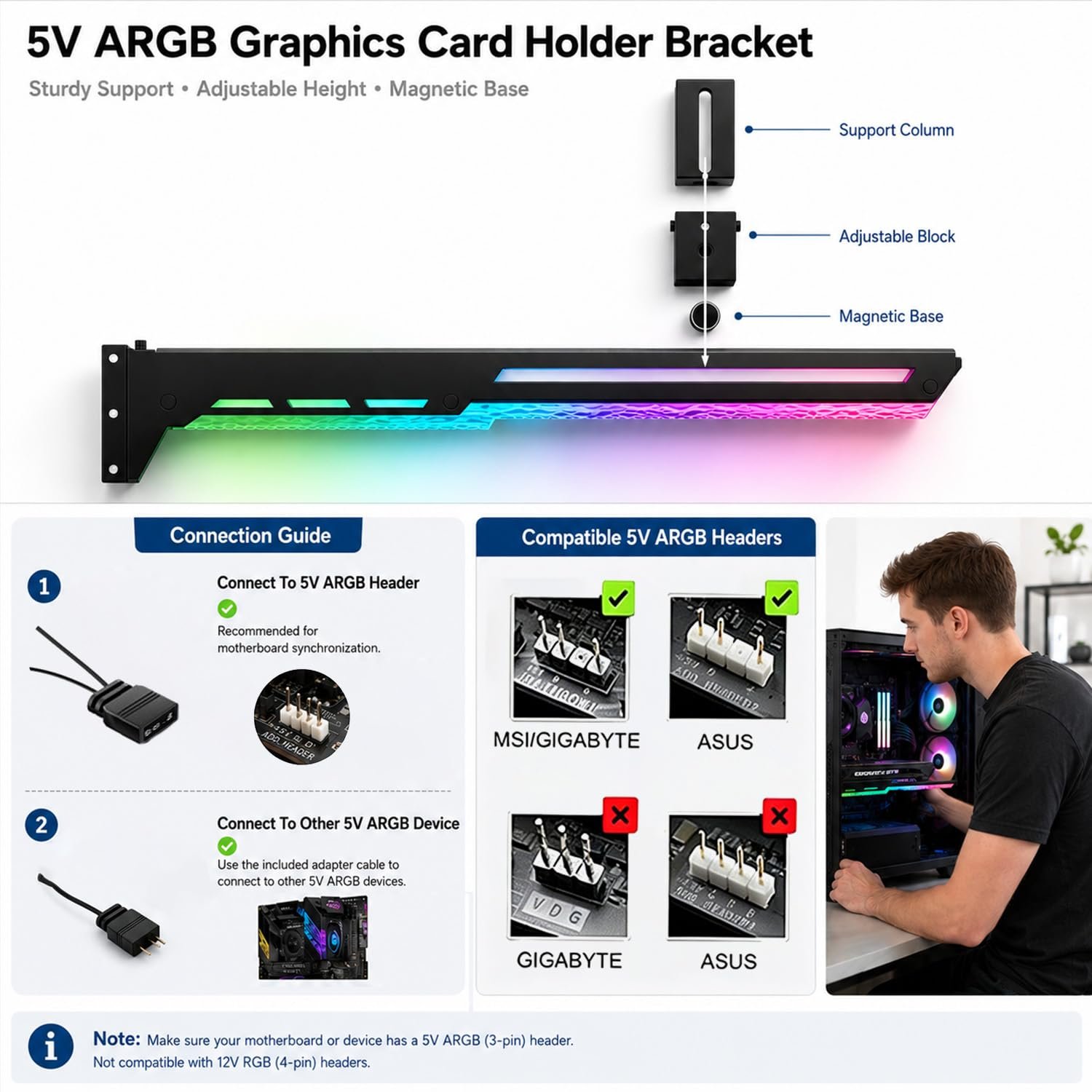 1790896231_854_ZORBES-GPU-Sag-Bracket-Metal-Adjustable-ARGB-5V-3Pin-Stand ZORBES GPU Sag Bracket Metal Adjustable ARGB 5V 3Pin Stand