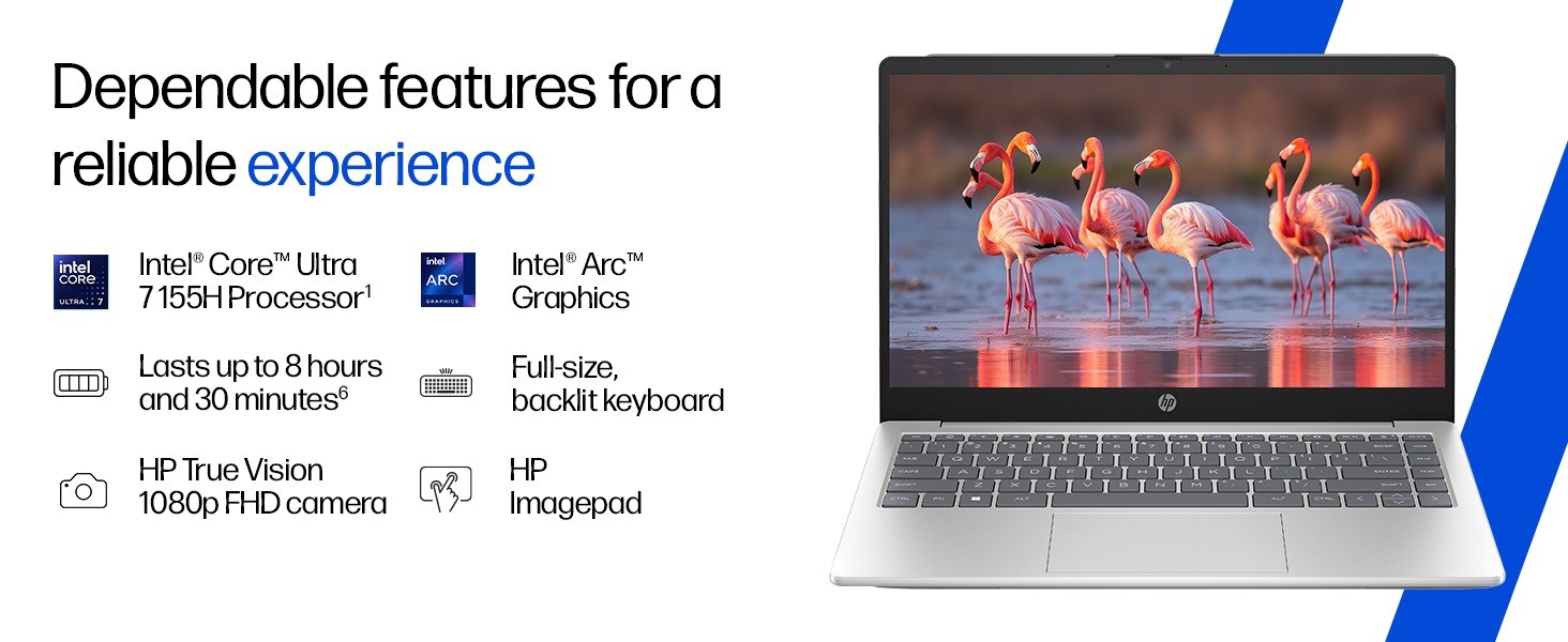 1791004666_792_HP-14-Laptop-Intel-Core-Ultra-7-155H-16GB-DDR5 HP 14 Laptop, Intel Core Ultra 7 155H (16GB DDR5, 512GB SSD) FHD, Anti-Glare, Micro-Edge, 14''/35.6cm, Win11, M365 Basic(1yr)* Office24, Silver, 1.4kg, EP1151TU, Backlit, HD Camera w/Shutter