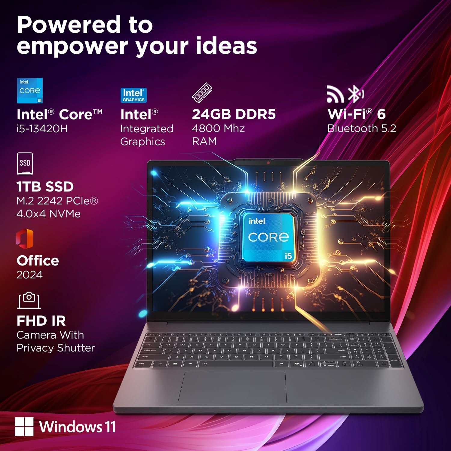 1791082212_321_Lenovo-IdeaPad-Slim-3-13th-Gen-Intel-Core-i5-13420H Lenovo IdeaPad Slim 3, 13th Gen Intel Core i5 13420H, 24GB RAM, 1TB SSD, WUXGA IPS, 15.3"/38.8cm, Windows 11, Office 2024, Grey, 1.6Kg, 83K100PLIN, Backlit Keyboard, 1Yr ADP Free, 83K1010FIN, Laptop